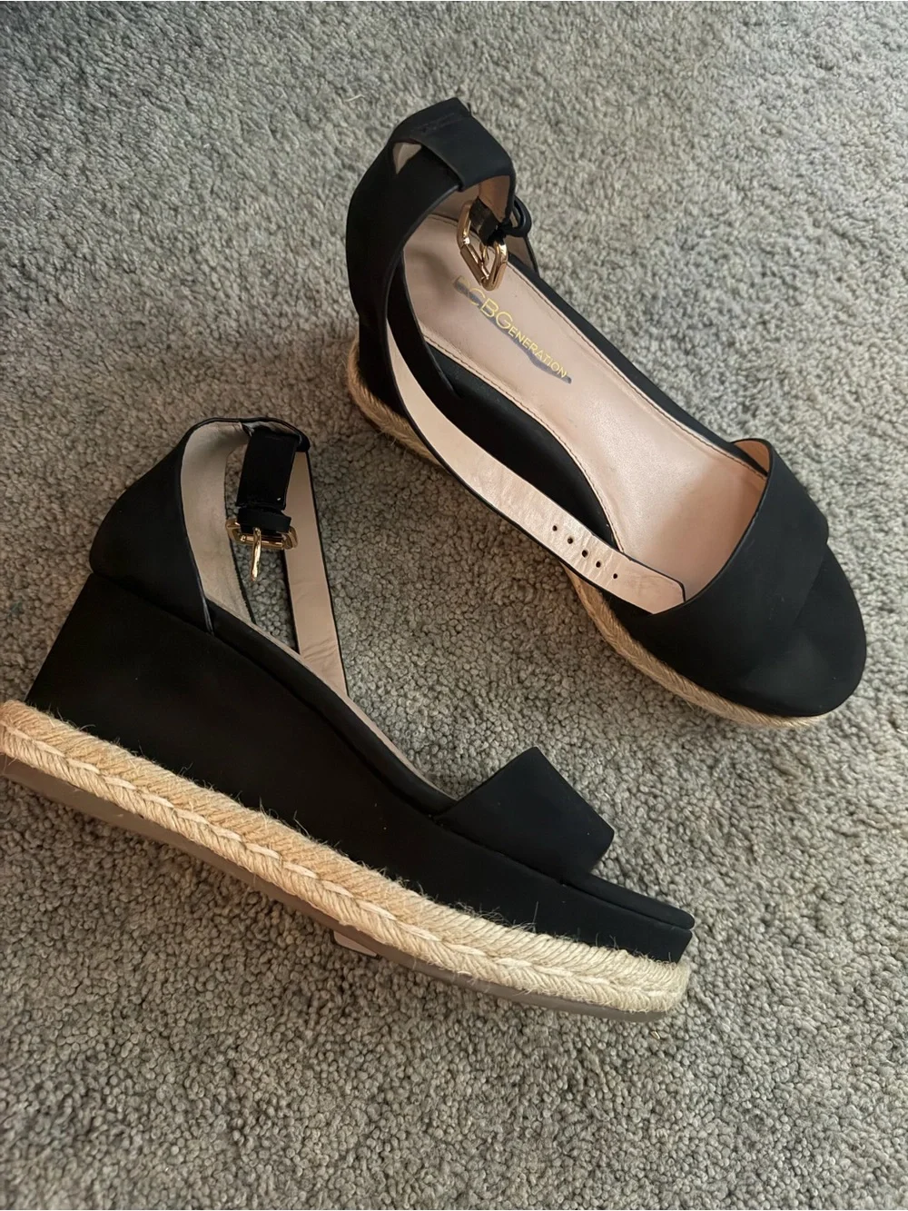 BCBG Black Espadrille Wedge Sandals